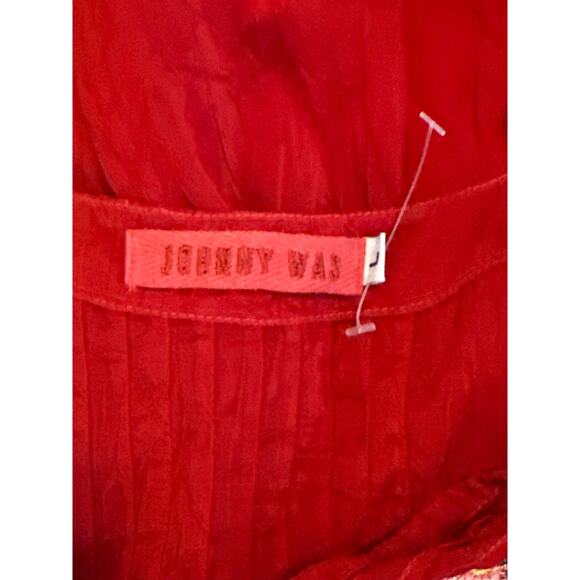 Johnny Was Rayon Red Floral Embroidered Long Tie Sleeve Blouse L Fair Condition* - Picture 4 of 9